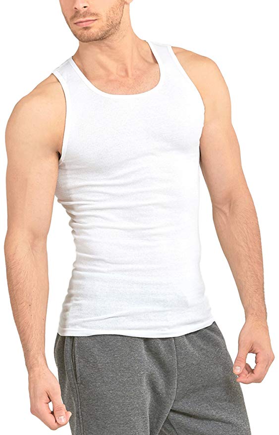 ToBeInStyle Men's Pack of Fine Ribbed 100% Cotton Scoop Neck Sleeveless Tanks