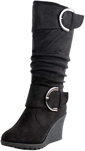 TOP Moda Pure 2 Womens Buckle Slouch Wedge Boots