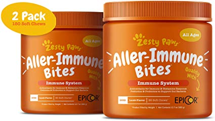 Zesty Paws Allergy Immune Supplement for Dogs - with Omega 3 Wild Alaskan Salmon Fish Oil & EpiCor   Digestive Prebiotics & Probiotics - Anti Itch & Skin Hot Spots   Seasonal Allergies