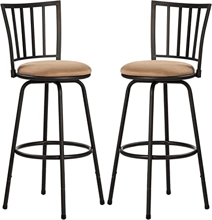 VECELO Adjustable Counter Stools, Steel Bistro Pub Chairs, Bar Stools with 360 Degree Swivel Seat Top and Comfortable Round Seat Cushions,Straight Backrest,Set of 2