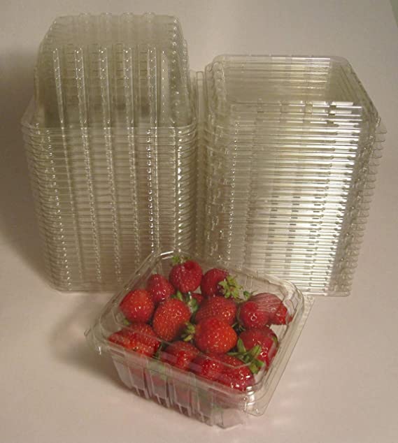 Plastic Clamshell Containers for Berries, Cherry Tomatoes, and Other Small Produce - 1 Pint Size (Pack of 50)