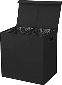 Simple Houseware Double Laundry Hamper with Lid and Removable Laundry Bags, Black