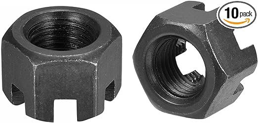 uxcell M12x1.25mm Hexagon Slotted Nut, Grade 4.8 Carbon Steel Hex Castle Nuts, Black, 10Pcs