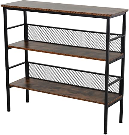 HOMCOM 3-Tier Industrial Style Storage Metal Wooden Shelf with a Robust Multi-Functional Design & Adjustable Feet, Black