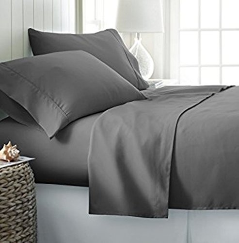 1000 Thread Count 100% Premium Long-Staple 100% Egyptian Cotton, Queen Bed Sheet Set, For 18" Deep Mattresses Single Ply, Solid, Dark Grey - By UHCBeddings