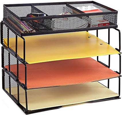 ProAid 3-Tier Mesh Desktop Organizer with Sorter, Stackable Desk Tray Organizer Good for Holding A4 Papers, Files, Documents, Suitable Home and Office