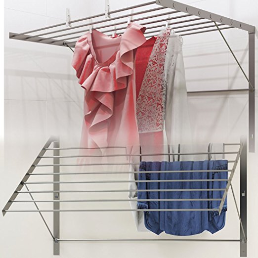 Clothes Drying Rack Stainless Steel Wall Mounted Folding Adjustable Collapsible , 6.5 Yards Drying Capacity