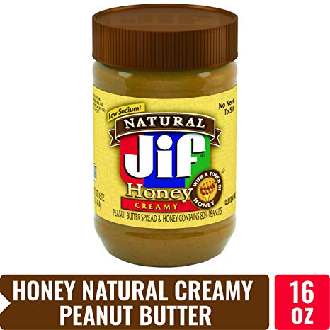 Jif Natural Creamy Peanut Butter Spread with Honey, 16 oz. – 7g (7% DV) of Protein per Serving, Smooth, Creamy Texture – No Stir Natural Peanut Butter