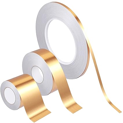 Zonon 3 Rolls Tape, Self Adhesive Metalized Polyester Film Tape, Washi Tape for Christmas Detailing Accent Walls Graphic Arts for Cars and Boats Trim, 3 Sizes (Multi Size, Gold)