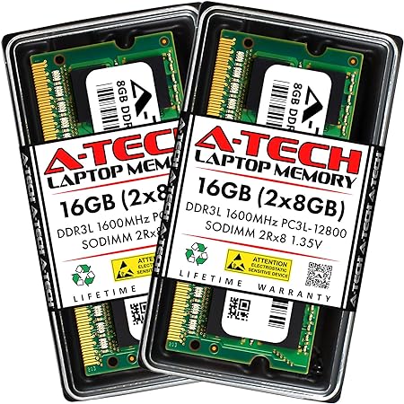 A-Tech 16GB Kit (2X 8GB) DDR3/DDR3L 1600MHz PC3L-12800 2Rx8 1.35V CL11 Non ECC Unbuffered Low Voltage 204 Pin SODIMM Laptop Notebook Computer Memory Ram Upgrade