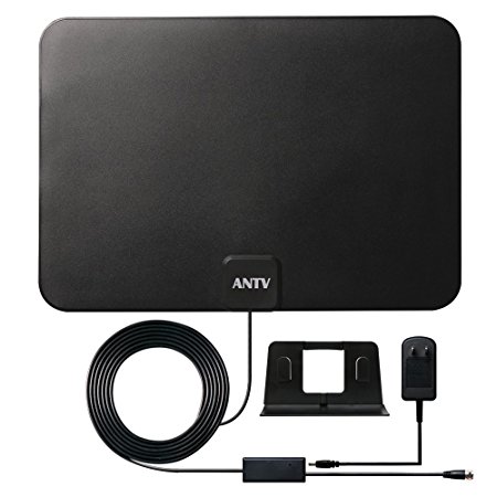 HDTV Antenna, ANTV Amplified Digital TV Antenna indoor 50 Miles 360 Degree Omni-Directional VHF/UHF/FM Reception Range with 10ft Coaxial Cable