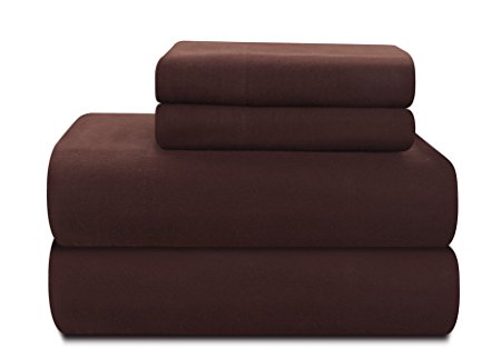 Pointehaven Heavy Weight  100-Percent Cotton Flannel Queen Sheet Set, Chocolate