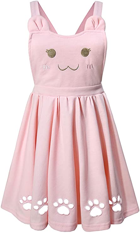 Arjungo Women's Love Heart Cat Embroidered Cute Paw Hollow Out Lolita Suspender Skirt