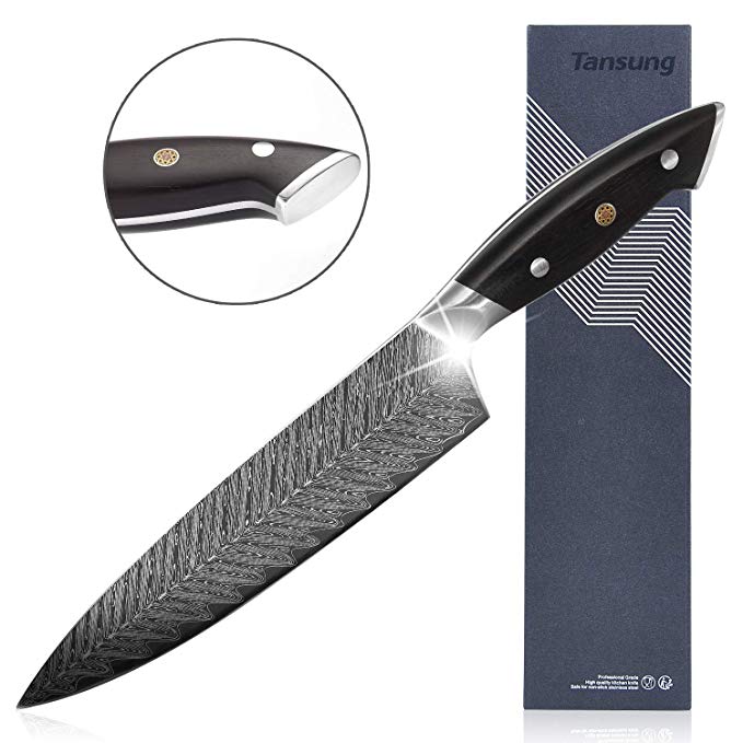 Tansung Kitchen Knife 8 Inch Chef Knife - Ultra Sharp Cooking Knives - Anti-Corrosion Sharp Knife Made Out of High Carbon Stainless Steel with Ergonomic Black Wooden Handle
