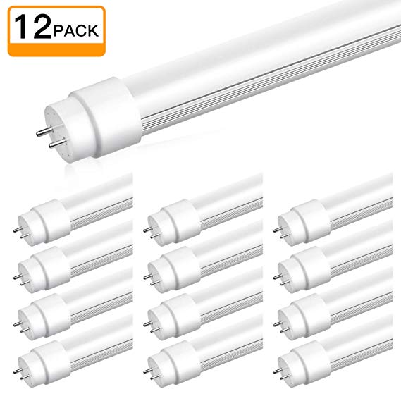 T8 LED Light Tube Bulbs 4FT, 18W(48W Equivalent), 5000K Daylight White, 2310 Lumens, Single-Ended Power, G13 Lighting Fixtures Fluorescent Replacement, Frosted, 12 Pack