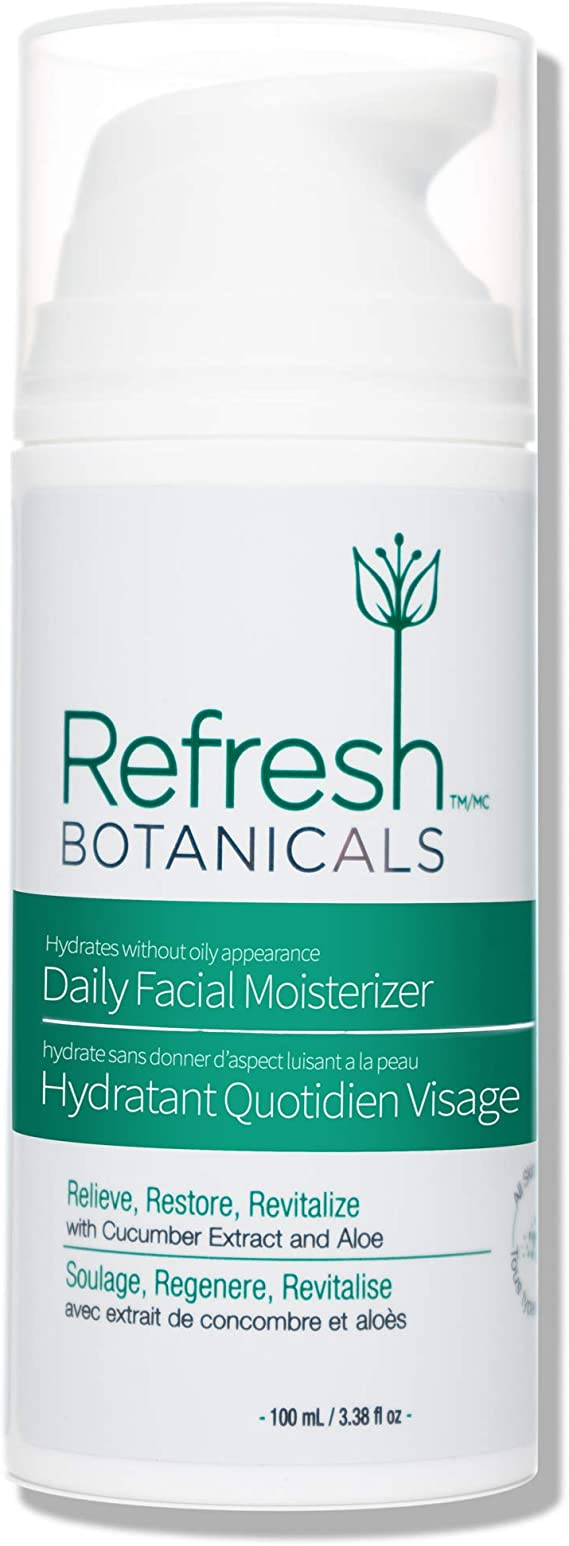 Refresh Botanicals Daily Facial Moisturizer with soothing Aloe ● Natural and Organic ● Made in Canada ● Best for Acne Prone, Sensitive, Oily or Dry skin ● Anti-aging ● Special Pump Technology ● BIG SIZE - 100 ml