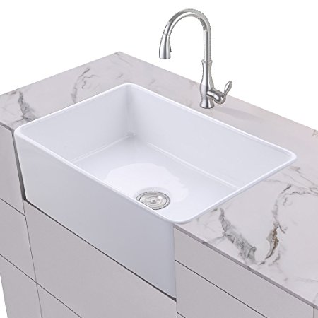 KES Fireclay Sink Farmhouse Kitchen Sink (30 Inch Porcelain Undermount Rectangular White) BVS117