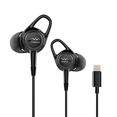 Linner Active Noise Cancelling Wired Earphones, Lightning In-Ear Headphones Earbuds with Built-In Mic / Remote (Comfortable and Secure Fit, MFi Certified) for iPhone 7 / plus, iPad, iPod -Black