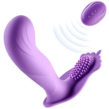 BOMB EX Silicone G-spot Clitoris Vibrator, Waterproof & Rechargeable Remote Control Wearable Vagina Stimulator, 10-frequency Dual Action Adults Toy for Women and Couples(Purple)