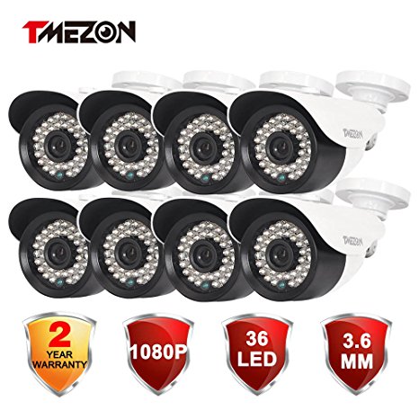 TMEZON 8 Pack 1/2.9" 2.0 Megapixel 1080P HDCVI Bullet Security Camera Surveillance Outdoor Water-proof 3.6mm Fixed Lens 36 IR Leds Color HD-CVI MUST be used with CVI DVR