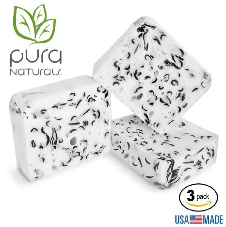 Pura Naturals Body Wash Sponge Fight Acne w/ Charcoal & Tea Tree. Soap-Infused, Deep Cleansing Buffs Replace Exfoliant, Washcloths & Loofah. No Chemicals/Abrasives (3-Pack Activated Charcoal Tea Tree)