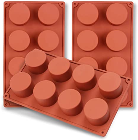 homEdge 8-Cavity Cylinder Silicone Mold, 3 Packs Cylinder Molds for Making Handmade Soap, Chocolate, Soap Candles and Jelly-Brown