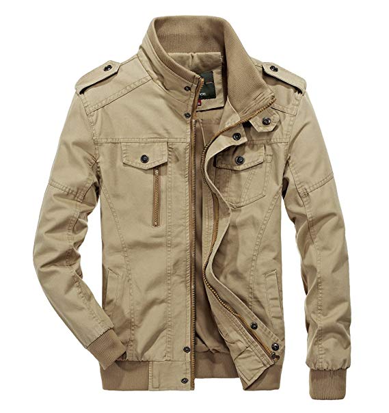 RongYue Men's Casual Cotton Military Jacket Spring Lightweight Outwear Coat