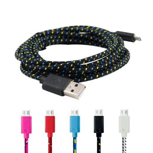 Gabkey 3M/10FT Pack of 5 Micro USB Braided Rope Sync Data Charger Cable Charging Cord Color Black White Red Blue Rose for Samsung S4 i9500 S3 i9300 S2 i9100 HTC LG