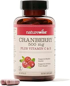 NatureWise Cranberry Extract Pills - 12,500mg* Cranberries with Vitamin C & E - Cleansing Urinary Tract & Bladder, Immune Support - Vegan, Non-GMO, Sugar-Free - 60 Capsules[1-Month Supply]