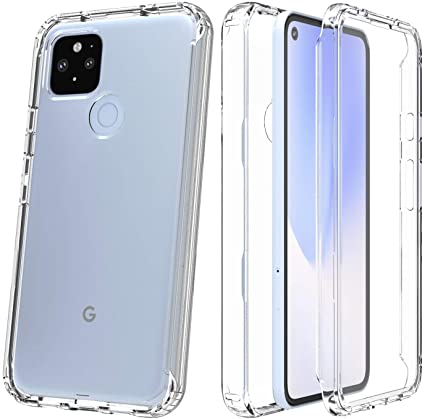 PULEN for Google Pixel 5 Case,with Built-in Screen Protector Full-Body Transparent Cover Shockproof Anti Scratch Dual Layer Protective Hard PC Soft Silicone TPU Cases (Clear)