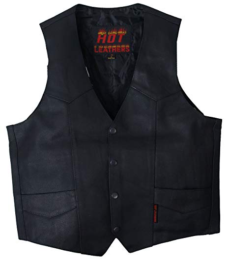 Hot Leathers Heavy Weight Cowhide Motorcycle Leather Vest (Black, Medium)