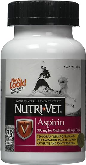 Nutri-Vet Aspirin 300mg Chewables for Medium and Large Dogs, 75ct