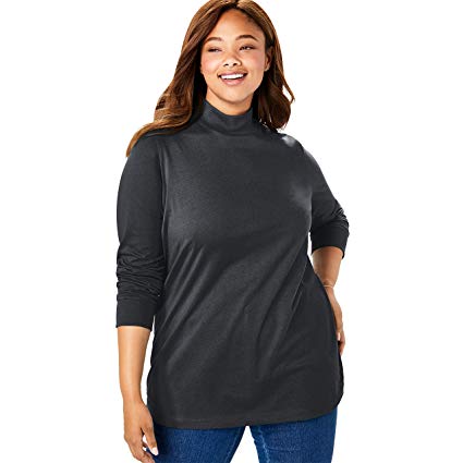 Woman Within Women's Plus Size Petite Perfect Long Sleeve Mock Turtleneck