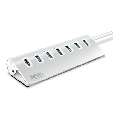 AllSmartLife USB 3.0 Hub 7-Port Portable High Speed Aluminum USB Hub with 12 Inch USB 3.0 Cable for iMac, MacBook, MacBook Air, MacBook Pro, Mac Mini, or PC - Silver