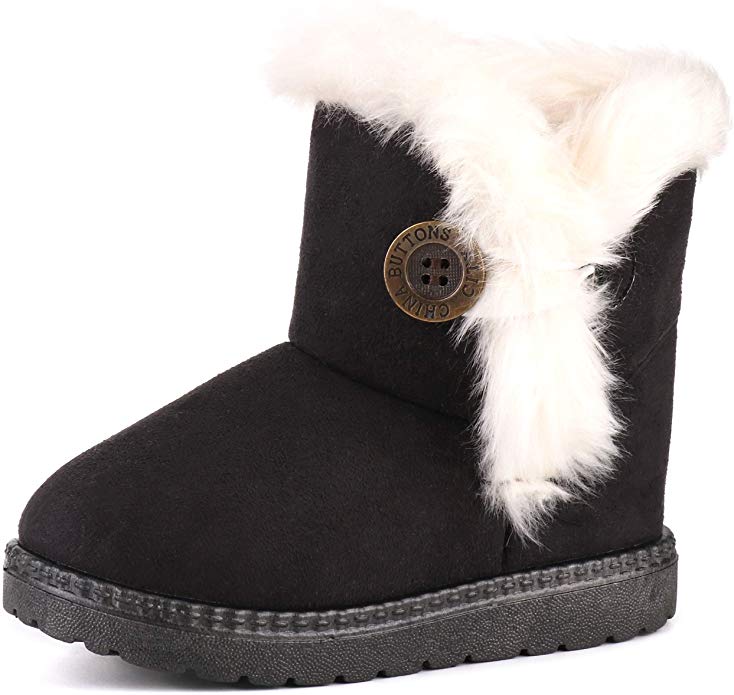 LONSOEN Toddler Girls Boots Fur Lined Winter Boots Shoes