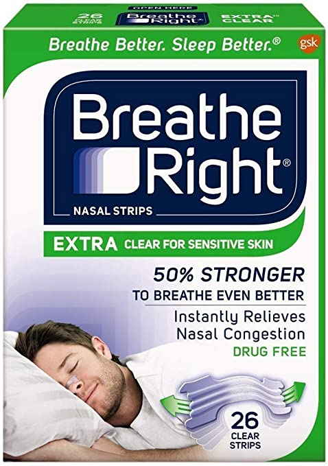 Breathe Right Nasal Strips EXTRA CLEAR For SENSITIVE SKIN 104 Strips (4 packs of 26)