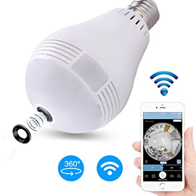 Security Camera Bulb System - Haphome (2017 New Design), Wireless Home Security IP Camera Light Bulb System, 360 Degree Fisheye Lens Wifi Video Digital Security Camera (White)