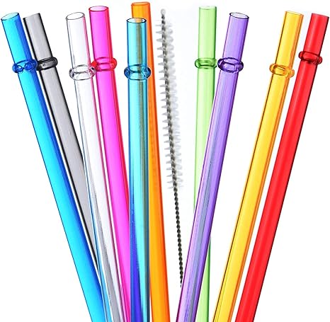 ALINK 10.5 in Long Rainbow Colored Reusable Tritan Plastic Replacement Straws for 20 OZ 30 OZ Tumblers, Set of 10 with Cleaning Brush