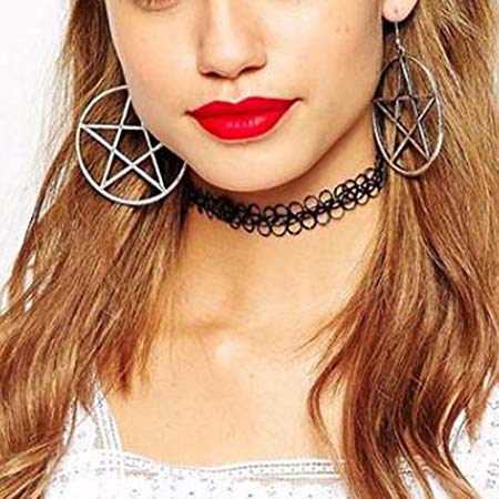 FXmimior Fashion Women Vintage Silver Pentacle Pendant Dangles Earrings for Girl Women