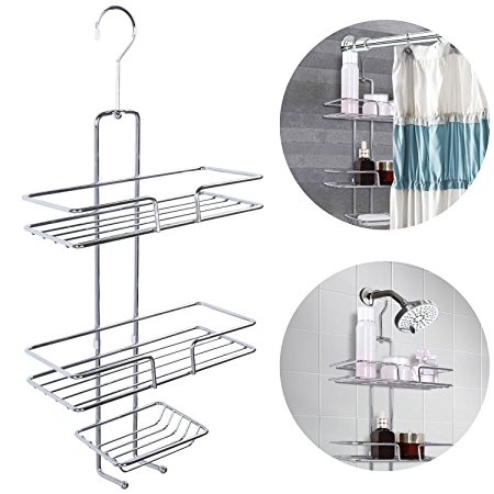 Lifewit Shower Hose Rack Bathroom Caddy for Shampoo Conditioners Satin Stainless Rust Resistant 3 Storage Shelves