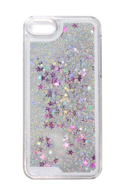 Glitter Case for iPhone 5S,Turpro™ Hard Plastic Transparent Clear Creative Funny 3D Quicksand Liquid Flowing Sparkles Glitter Bling Case Cover with Stars for iPhone 5 5S(Silver)