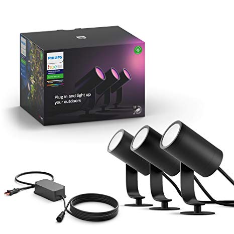 Philips Hue White & Color Ambiance Outdoor Smart Spot light Base kit 3 Hue White & Color Ambiance Smart Spot Lights, power supply and mounting kit, Works with Alexa, Apple HomeKit and Google Assistant