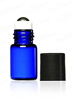 True Essence 2 ml, (5/8 Dram) Cobalt Blue Glass Micro Mini Roll-on Glass Bottles with Metal Roller Balls - Refillable Aromatherapy Essential Oil Roll On (12)