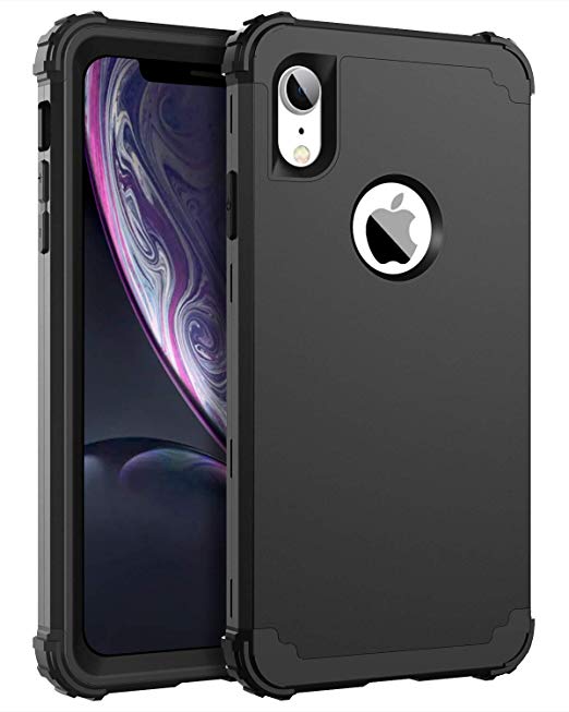 BENTOBEN iPhone XR Case, iPhone XR Phone Case, 3 in 1 Heavy Duty Rugged Hybrid Hard PC Cover Soft Silicone Bumper Impact Resistant Non-Slip Shockproof Protective Case for iPhone XR 6.1 Inch, Black