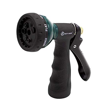 AUTOMAN-Garden-Hose-Nozzle,Metal Water Spray Nozzle with Heavy Duty 7 Adjustable Watering Patterns,Slip Resistant for Watering Plants,Lawn& Garden,Washing Cars,Cleaning,Showering Pets & Outdoor Fun.