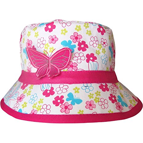 Girls Floral Flowers & Butterfly Bucket Style Summer Sun Beach Hat