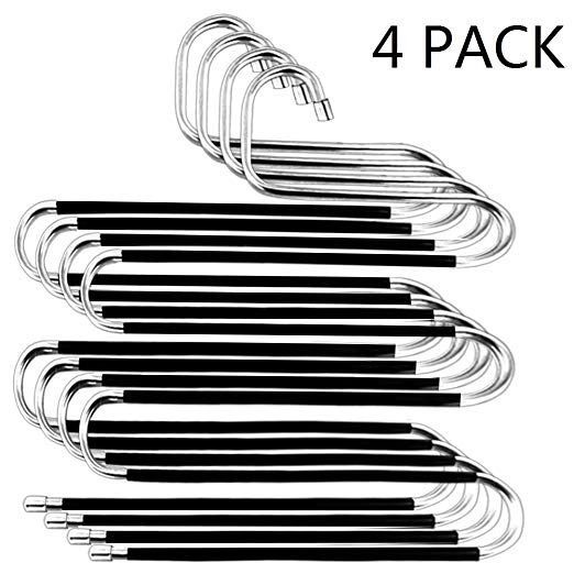 NORTHERN BROTHERS Trouser Hanger - 4 Pack Trouser Hangers Space Saving S-Type Clothes Pants Hangers Non-Slip Closet Organizer for Scarfs Jeans Clothes Trousers Towels
