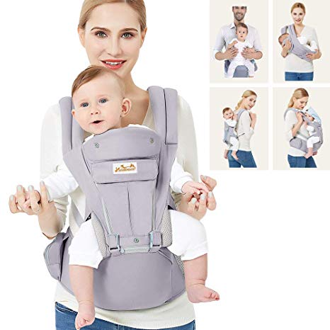 Viedouce Baby Carrier Ergonomic with Hip Seat/ Pure Cotton Lightweight and Breathable/ Multiposition:Dorsal, Ventral, Adjustable for Newborn and Toddler from 0 to 4 years (3.5 to 20 kg)