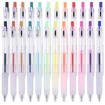 Vanstek 24 Pack Retractable Color Gel Pens Set, 12 Assorted Colors Roller Ball Pens with Premium Comfort Grip, Pens for Adults Coloring Books Craft Drawing and Bullet Journal