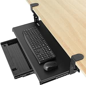 VIVO Large Clamp-on Height Adjustable Keyboard Tray, Pull Out Platform, Pencil Drawer, 27 (33 Including Clamps) x 11 inch Slide-Out Tray Storage Drawer, Black, MOUNT-KB05-4DH